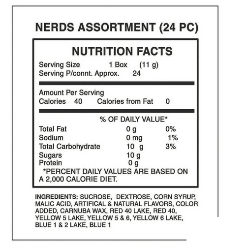 Nerds Candy Nutrition Facts - Ingredients