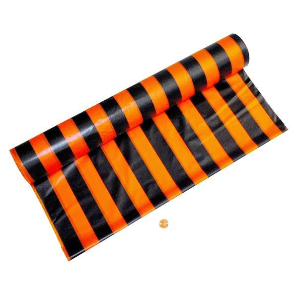 Plastic Orange & Black Striped Tablecloth Roll