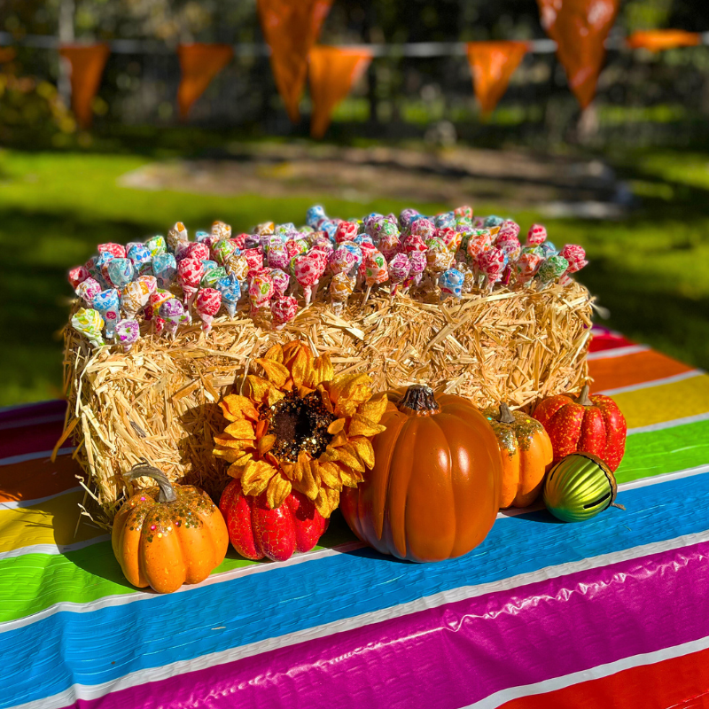 bale of hay for fall lollipop pull