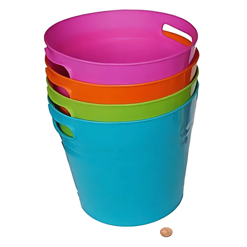 bright plastic buckets