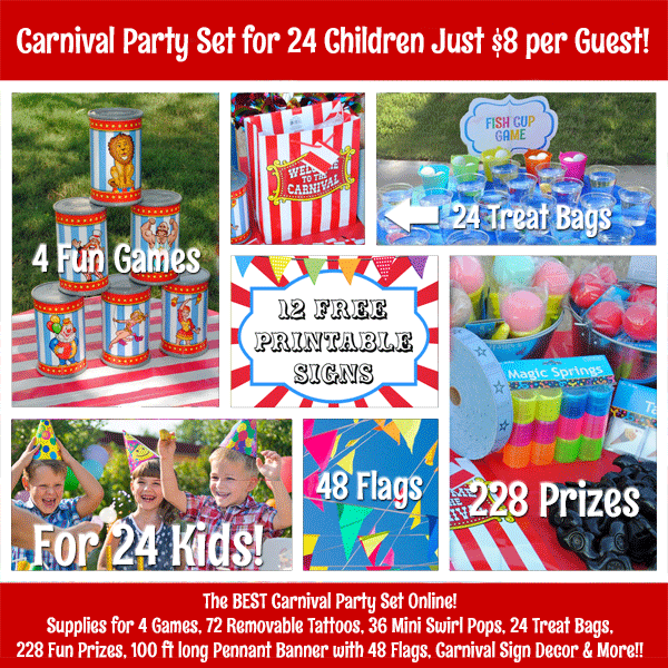 Carnival Themed Birthday Party Set - Games, Decorations, Treat Bags & More!