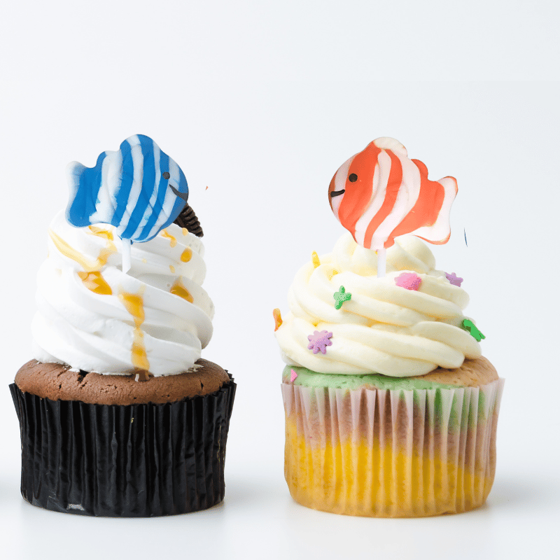 clown fish lollipops in cupcakes