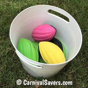 mini footballs in bucket for game