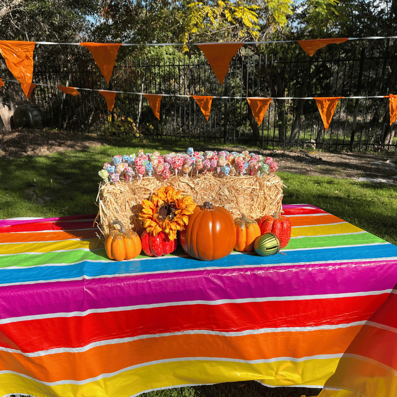 mulit colored tablecloth