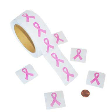 pink ribbon stickers bulk roll