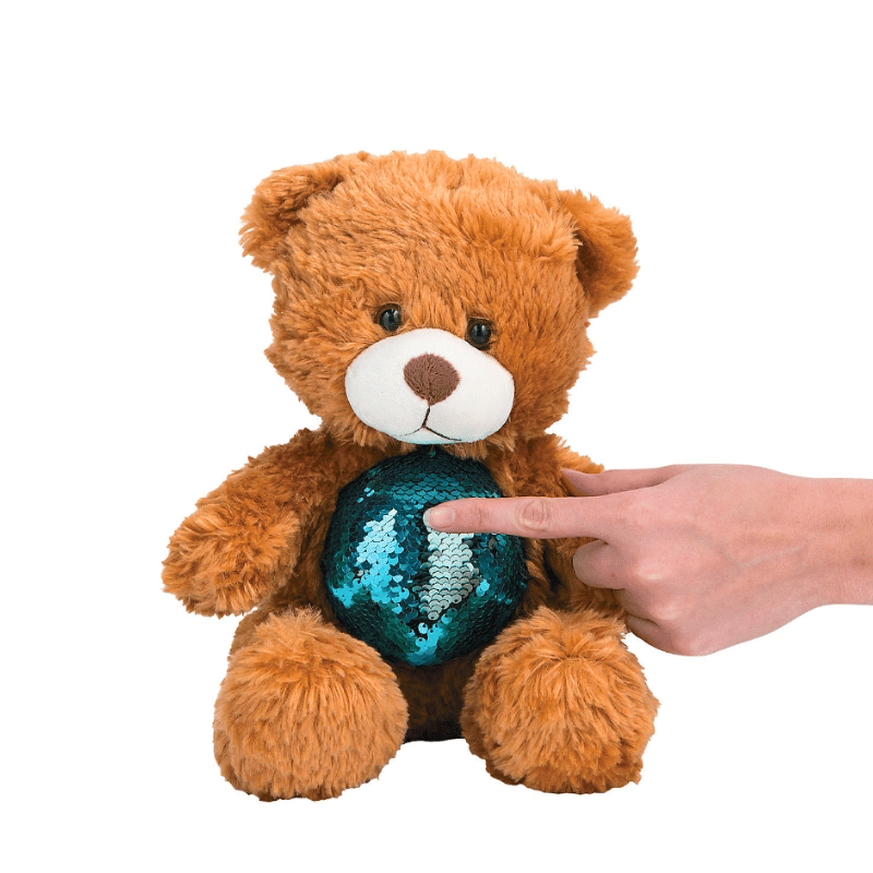 plush bear with flipping sequins