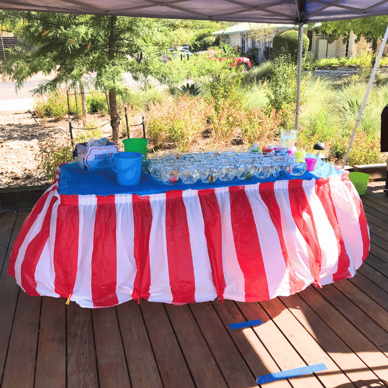 red white striped table skirt