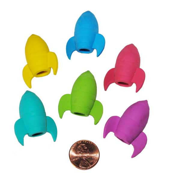 Rocket Shaped Pencil Top Erasers