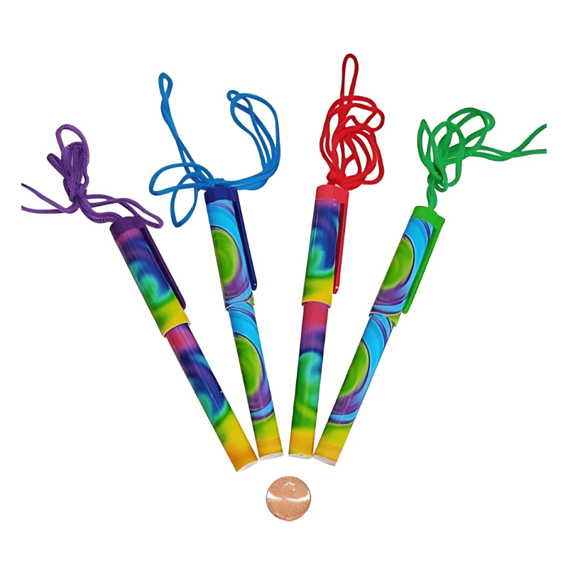 tie dyed pens on a rope