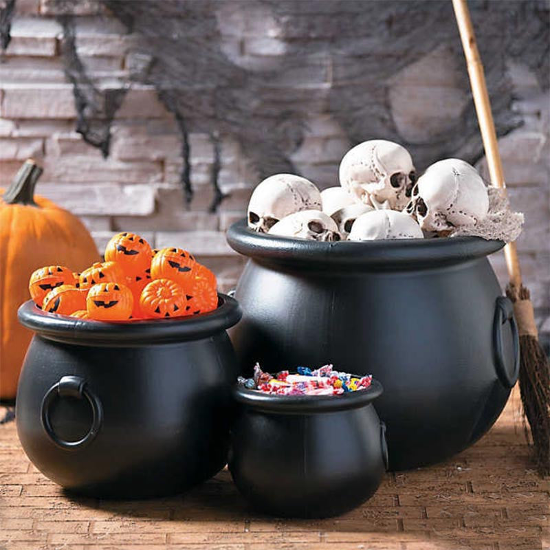 Plastic Black Large Halloween Cauldrons Set - 3 Sizes