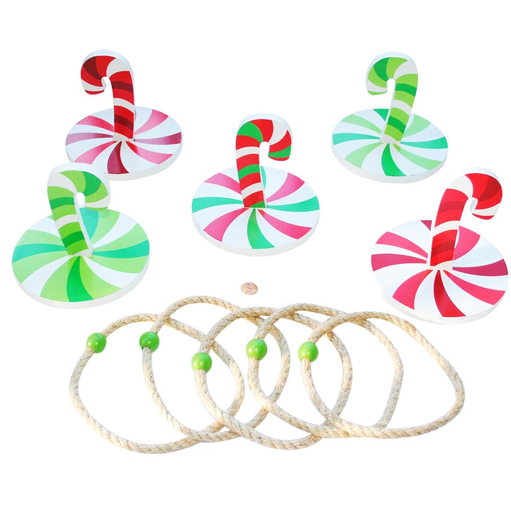 Wooden Holiday Candy Cane Ring Toss Game